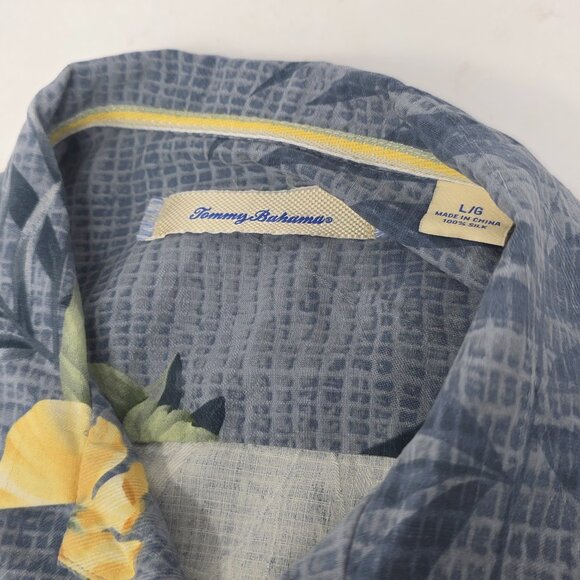 Tommy Bahama Silk Hawaiian Short Sleeve Shirt Gray Floral Men's Large L - Picture 4 of 4